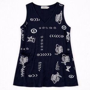Ingear Resort Navy‎ Dress Cotton Fish Skeleton Beachy Summer Coastal L Nautical